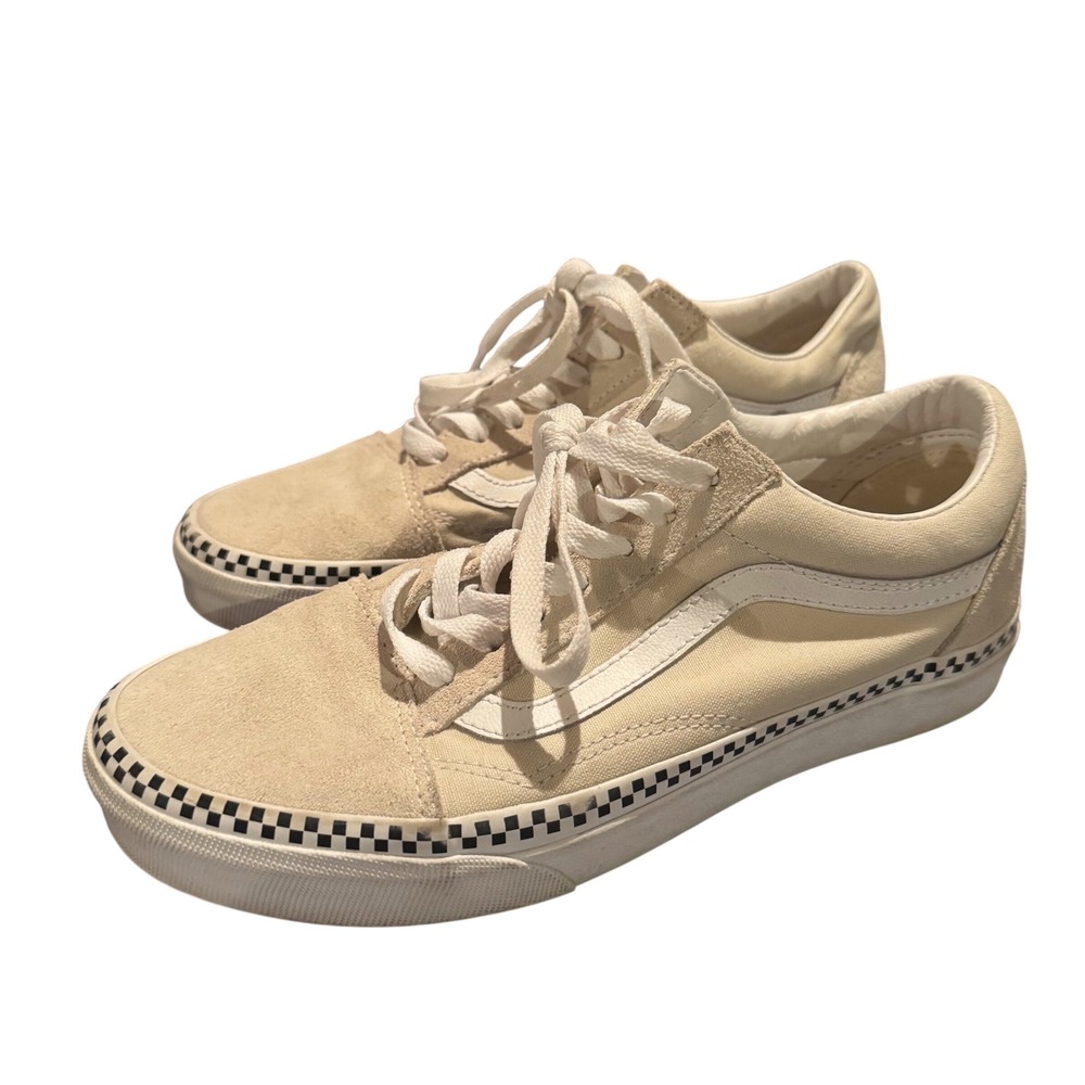 Vans Old Skool Checkerboard Foxing Sneakers Cream Women's 7.5